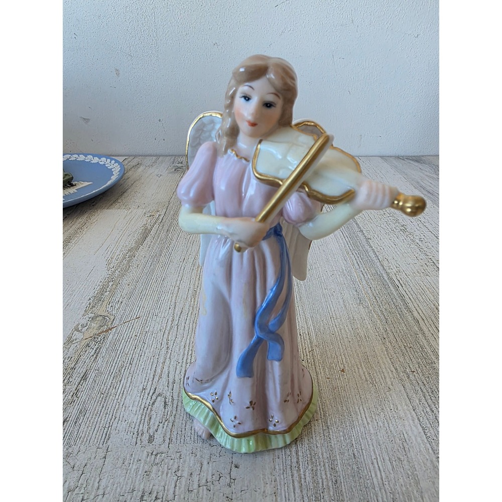 Vintage lefton Angel cherub violin statue figurine orchestra 1994 1582 girl‎